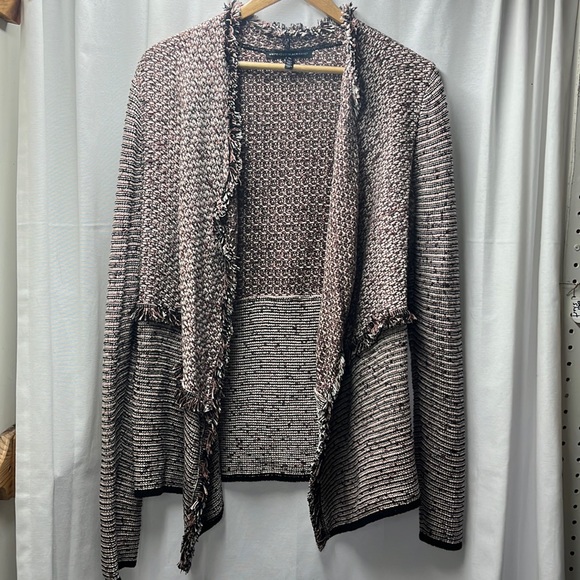 White House Black Market Sweaters - White House Black Market Pink Tweed Fringe Cardigan-XL